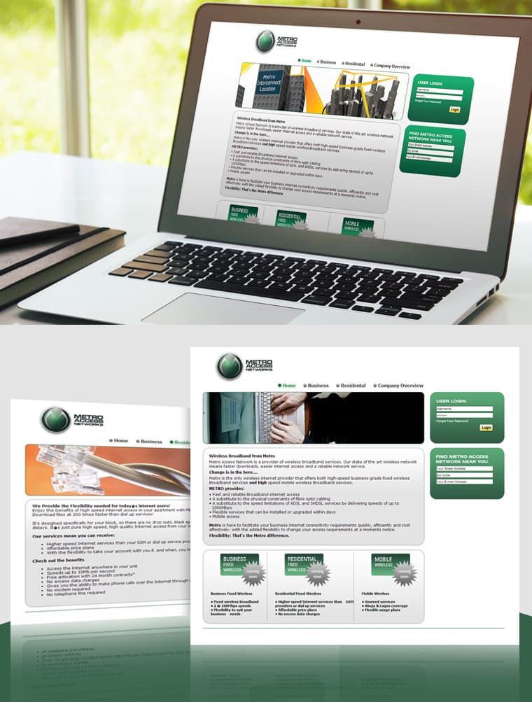 “METRO ACCESS NETWORK” WIRELESS BROADBAND SERVICES - Дизайн и разработка веб-сайта